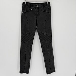 Peruvian Connection Black Moto Jeans Zipper Pockets Skinny US 2
